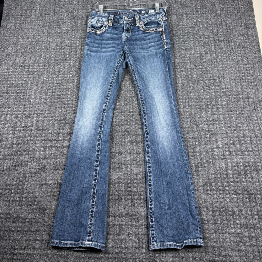 Miss Me Signature Boot JE8465BL Embellished Bootcut Jeans 26 Blue Wash Y2k